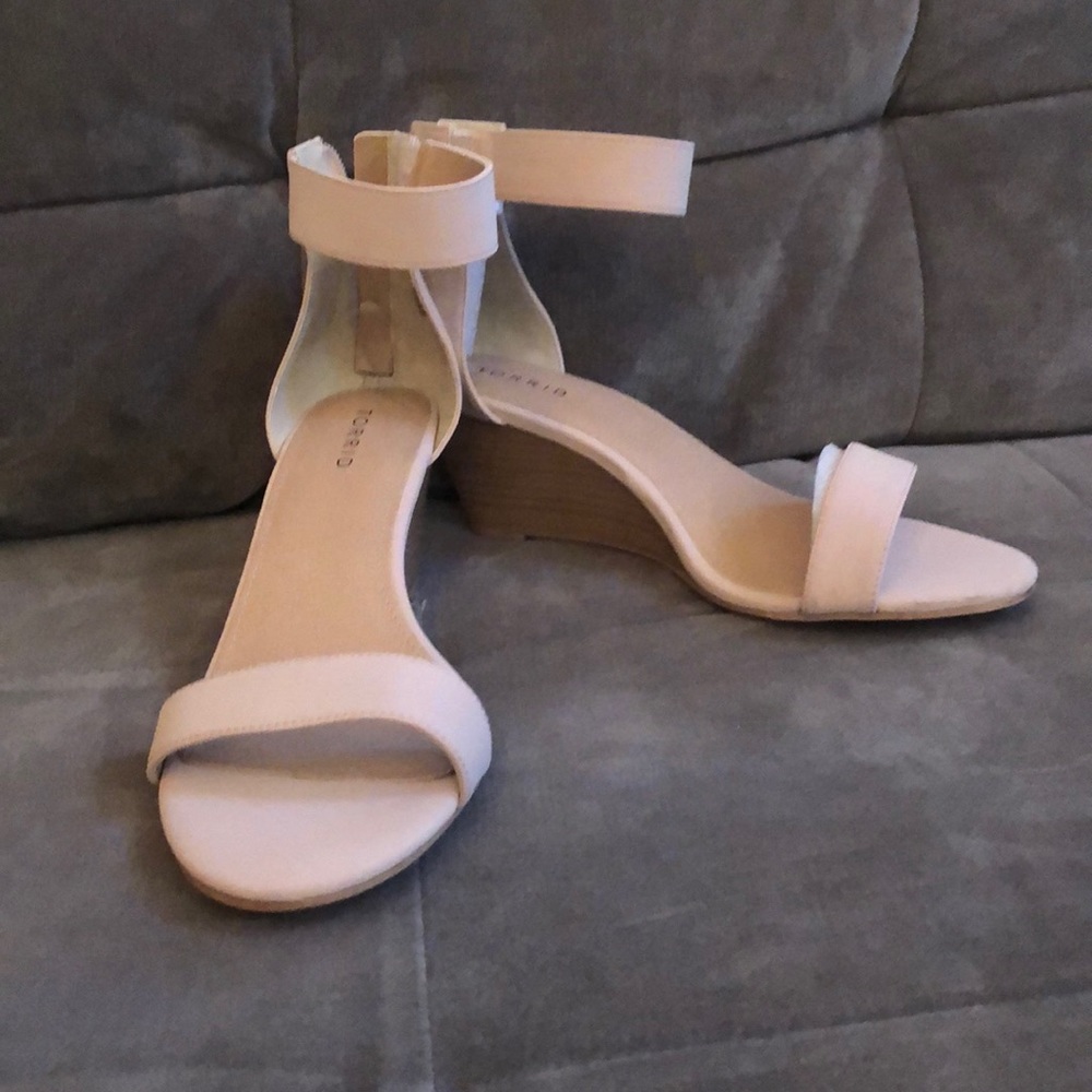 Faux suede ankle trap wedge